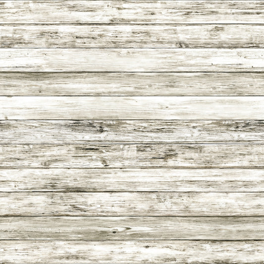 Weathered wooden planks arranged horizontally, showing visible grain and textures in shades of grey and beige.