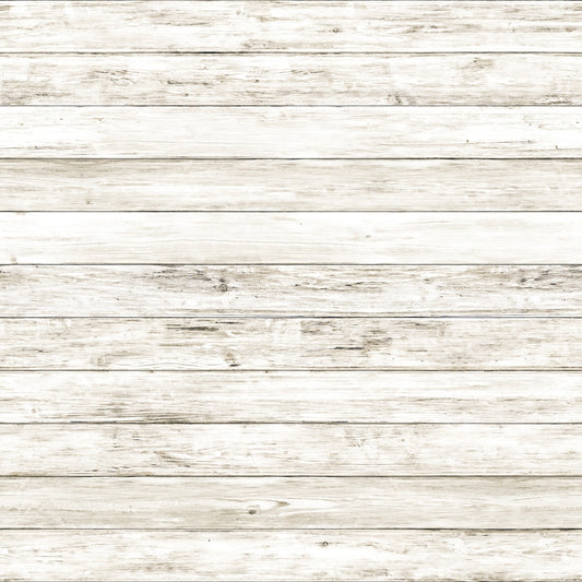 Weathered white wooden planks laid horizontally, displaying subtle grain and texture variations.