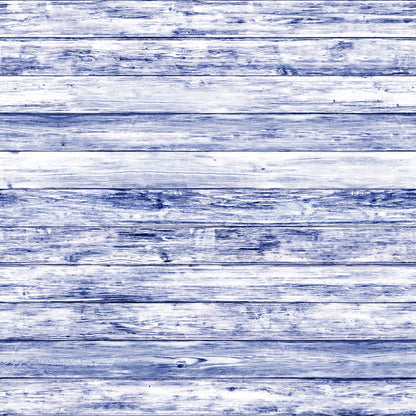 Horizontal blue and white wooden planks with a weathered, rustic appearance.