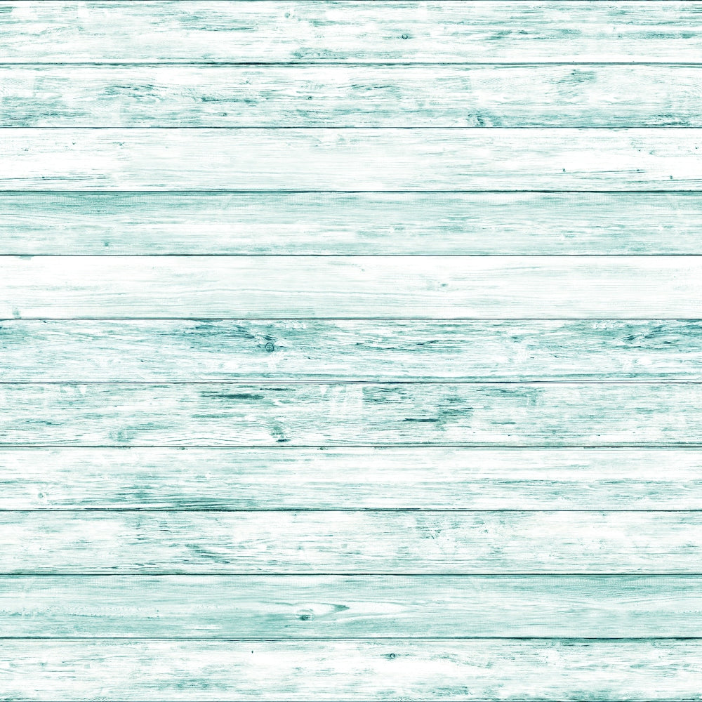 Light turquoise wooden planks aligned horizontally, showcasing a weathered texture.