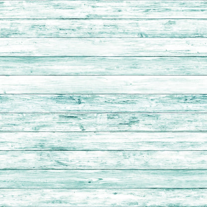 Light turquoise wooden planks aligned horizontally, showcasing a weathered texture.