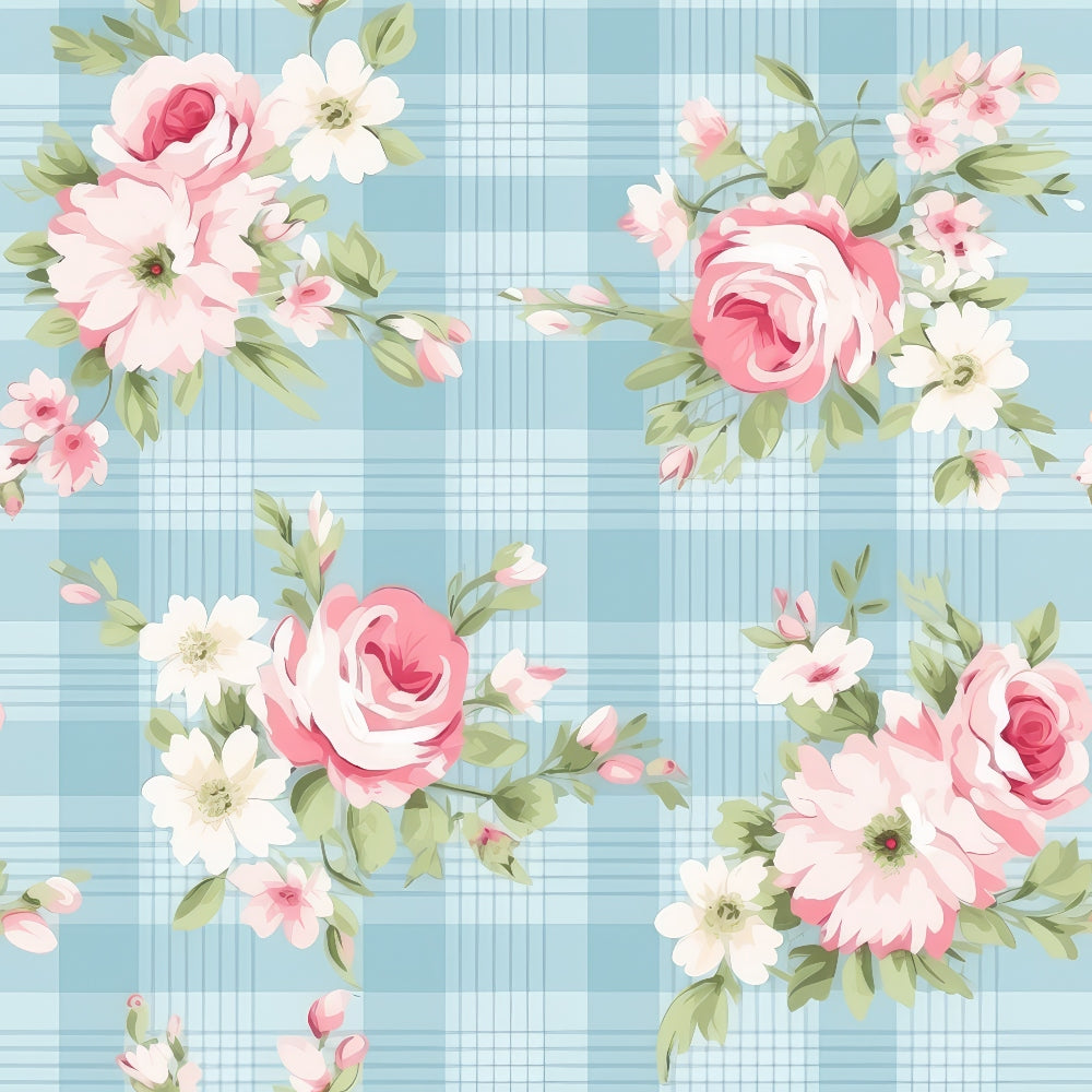 Shabby Chic Floral Plaid Pattern 1 Quilting Cotton Fabric