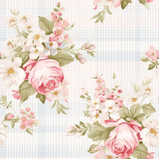 Shabby Chic Floral Plaid Pattern 10 Quilting Cotton Fabric