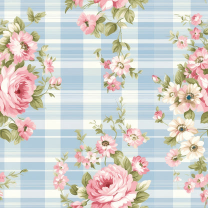 Shabby Chic Floral Plaid Pattern 11 Quilting Cotton Fabric