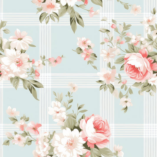 Shabby Chic Floral Plaid Pattern 12 Quilting Cotton Fabric