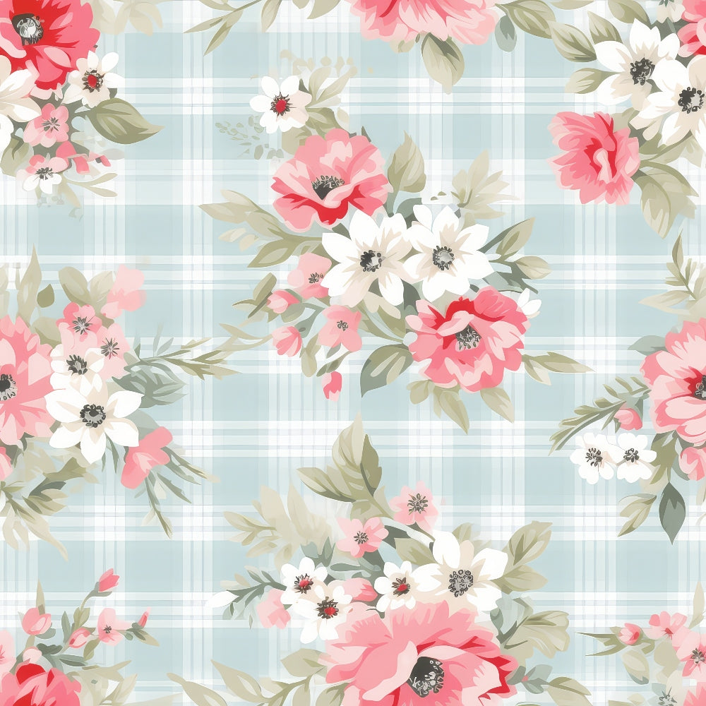 Shabby Chic Floral Plaid Pattern 2 Quilting Cotton Fabric