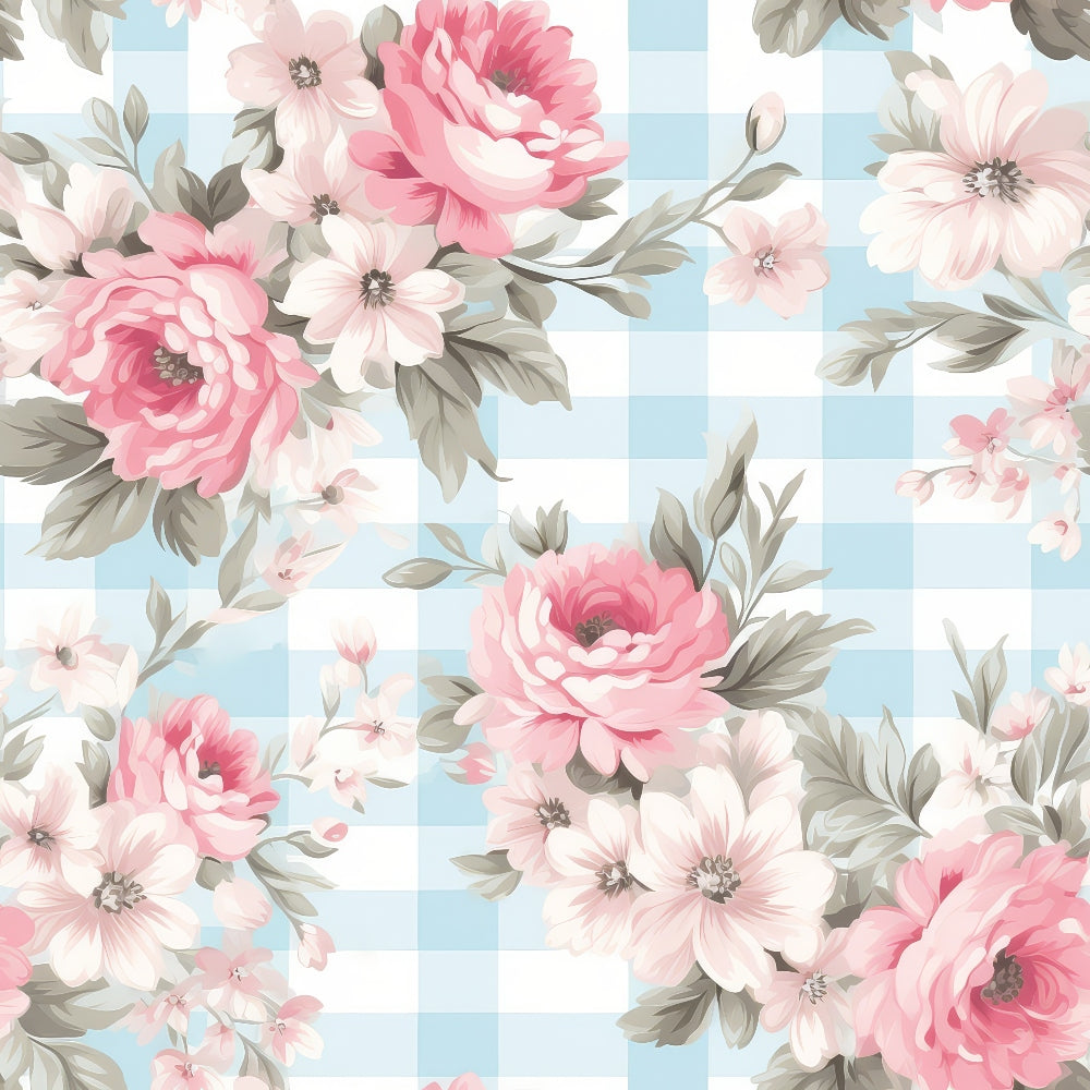 Shabby Chic Floral Plaid Pattern 3 Quilting Cotton Fabric