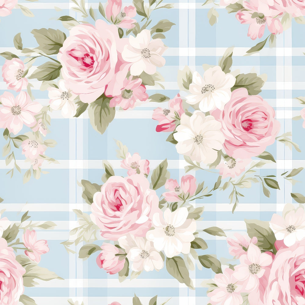 Shabby Chic Floral Plaid Pattern 4 Quilting Cotton Fabric