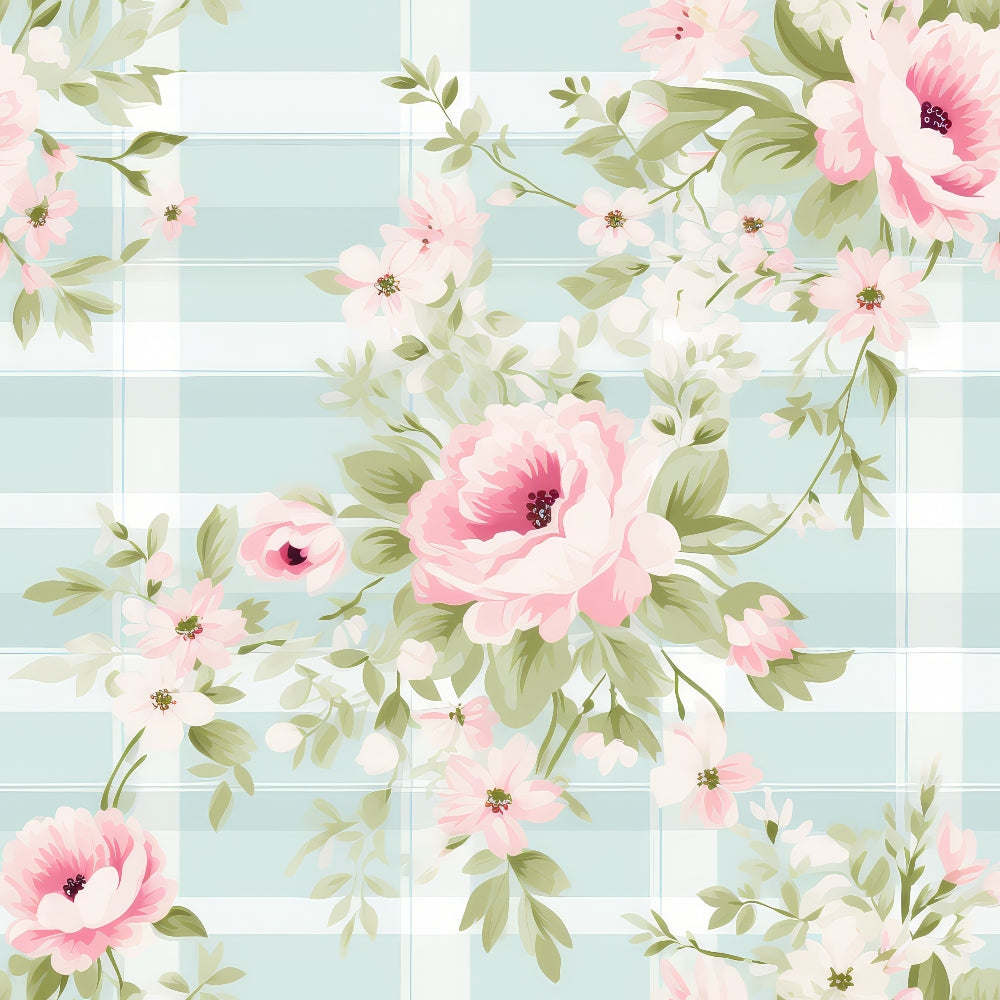 Shabby Chic Floral Plaid Pattern 6 Quilting Cotton Fabric