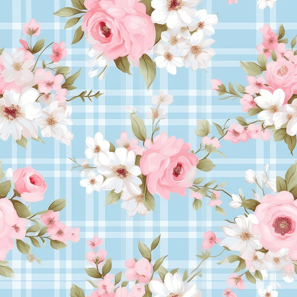 Shabby Chic Floral Plaid Pattern 7 Quilting Cotton Fabric