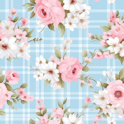 Shabby Chic Floral Plaid Pattern 7 Quilting Cotton Fabric