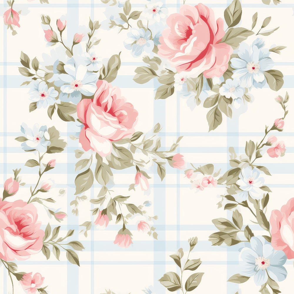 Shabby Chic Floral Plaid Pattern 8 Quilting Cotton Fabric