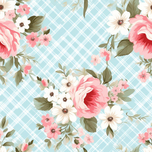 Shabby Chic Floral Plaid Pattern 9 Quilting Cotton Fabric