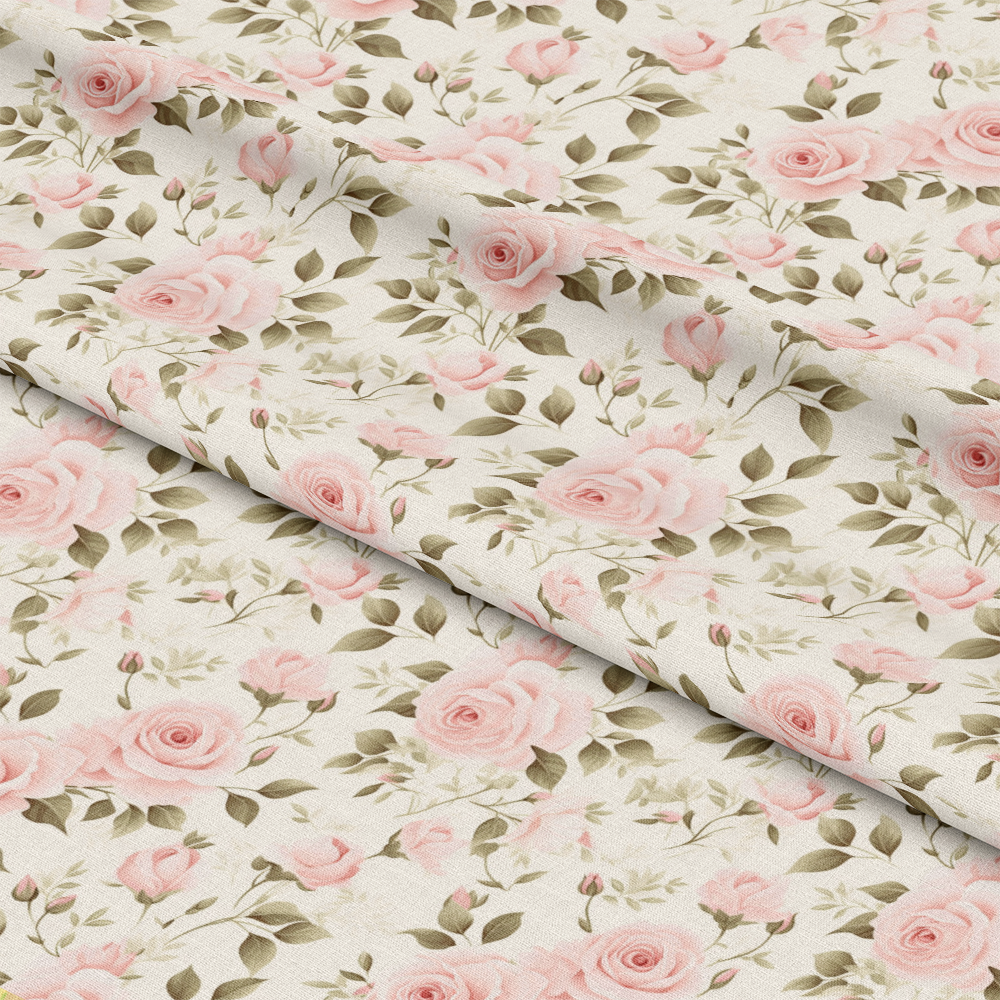 - Shabby Chic Roses Pattern 4 Quilting Cotton Fabric  
- Soft pink roses  
- Delicate floral design  
- Green leaves  
- Vintage style  
- Quilting cotton material  
- Lightweight textile  
- Pastel colors  
- Garden-inspired print  
- Craft fabric  
- Sewing fabric  
- Decorative fabric