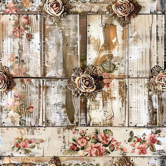 Shabby Chic Antique Painted Wood Pattern 12 Quilting Cotton Fabric