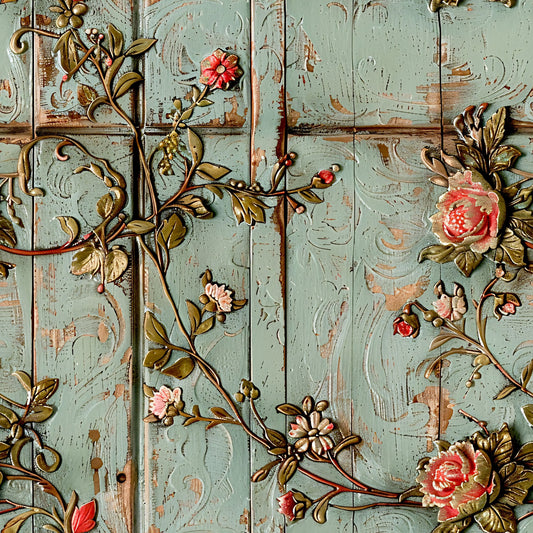 Shabby Chic Antique Painted Wood Pattern 13 Quilting Cotton Fabric