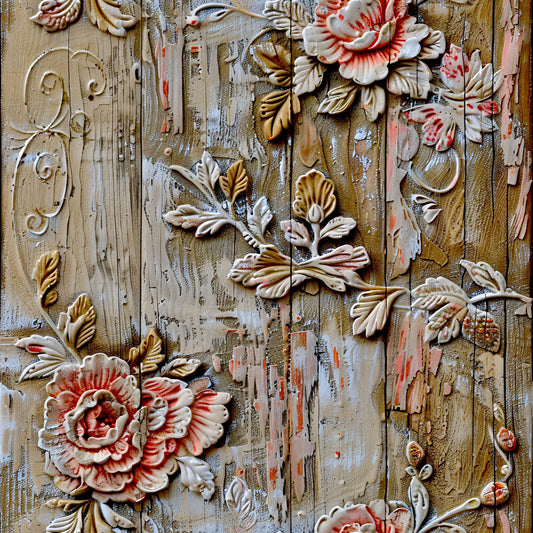 Shabby Chic Antique Painted Wood Pattern 14 Quilting Cotton Fabric