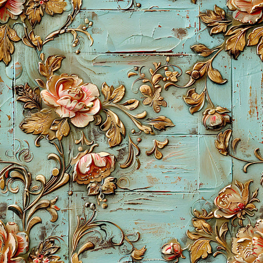Shabby Chic Antique Painted Wood Pattern 5 Quilting Cotton Fabric