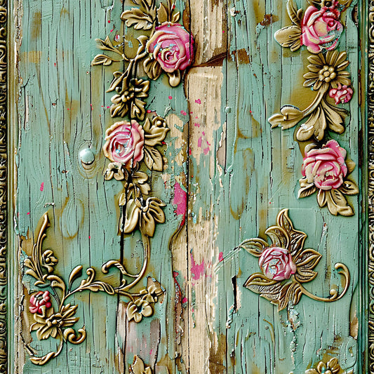 Shabby Chic Antique Painted Wood Pattern 9 Quilting Cotton Fabric