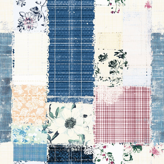 Shabby Chic Floral Gingham Pattern 1 Quilting Cotton Fabric