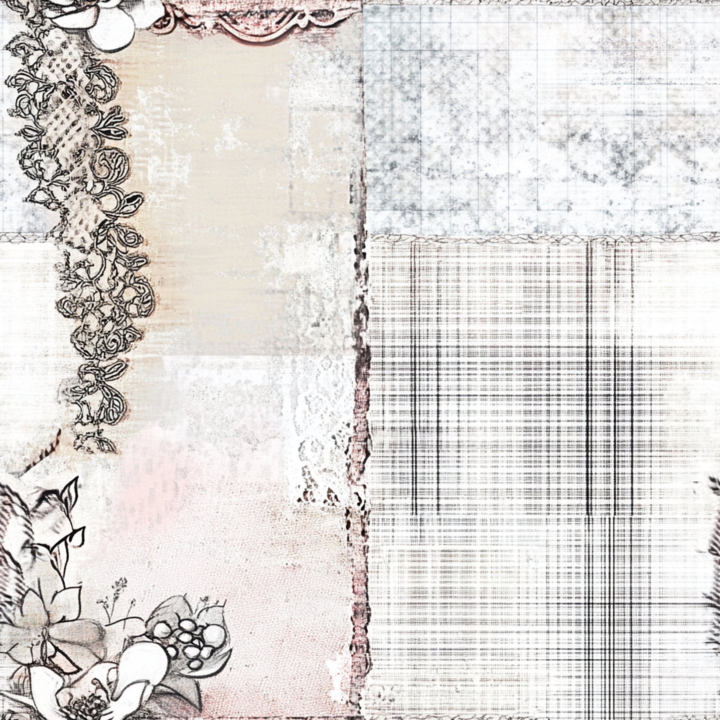 Shabby Chic Floral Gingham Pattern 11 Quilting Cotton Fabric