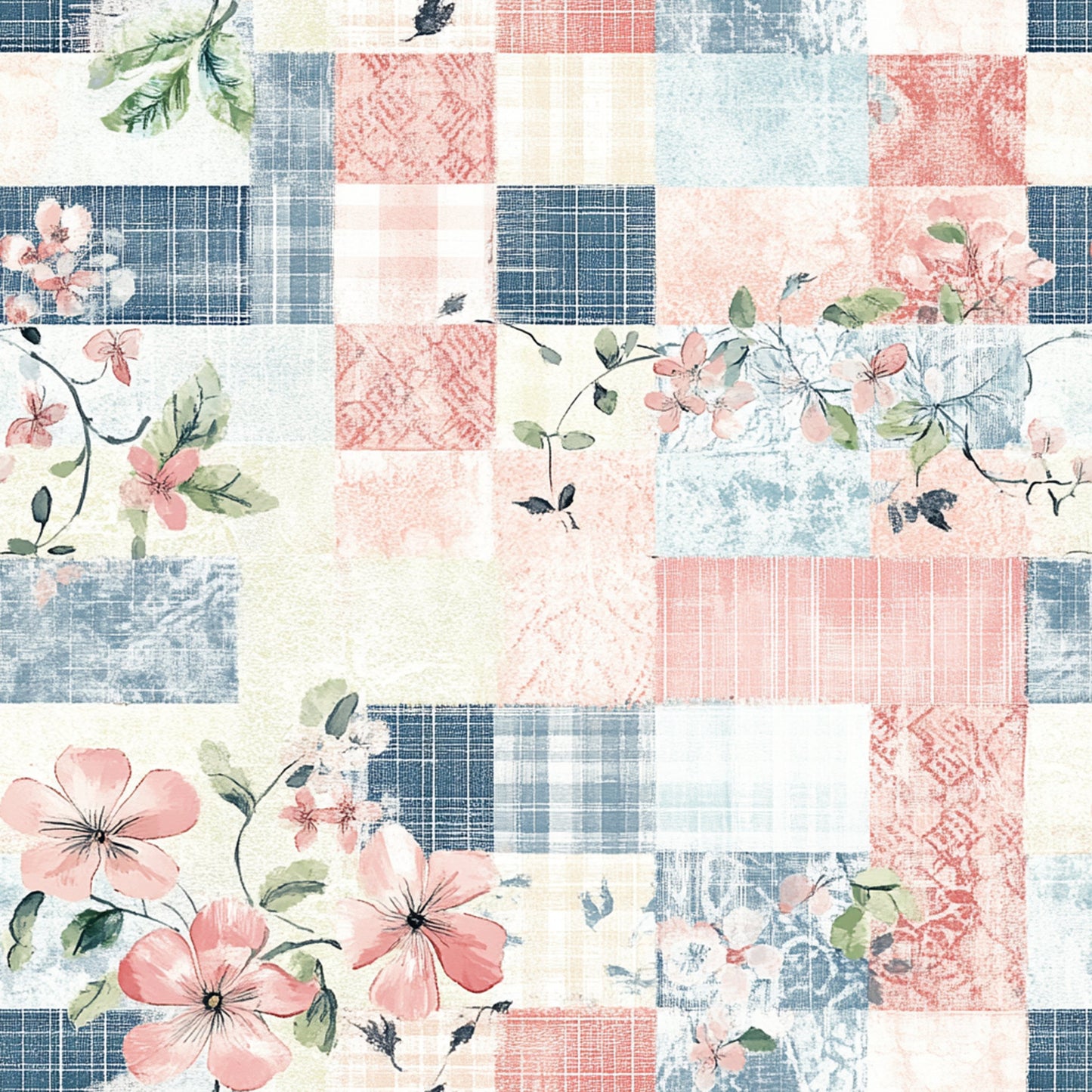 Shabby Chic Floral Gingham Pattern 12 Quilting Cotton Fabric
