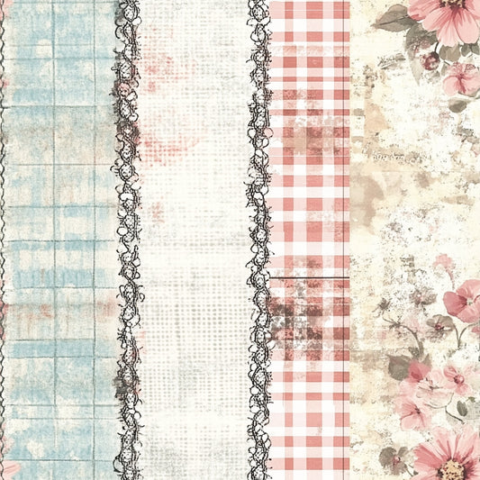 Shabby Chic Floral Gingham Pattern 14 Quilting Cotton Fabric