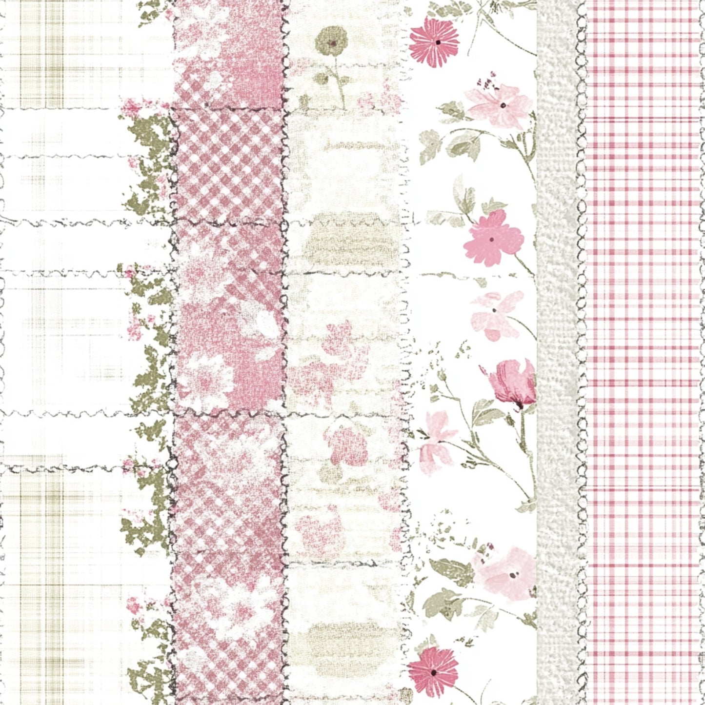 Shabby Chic Floral Gingham Pattern 19 Quilting Cotton Fabric