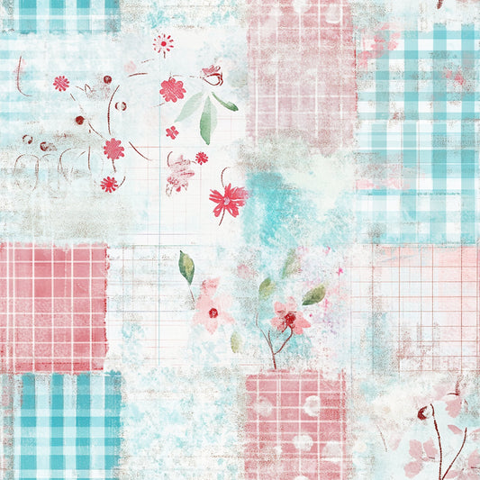 Shabby Chic Floral Gingham Pattern 22 Quilting Cotton Fabric