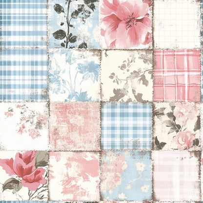 Shabby Chic Floral Gingham Pattern 23 Quilting Cotton Fabric