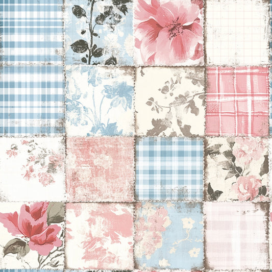 Shabby Chic Floral Gingham Pattern 23 Quilting Cotton Fabric