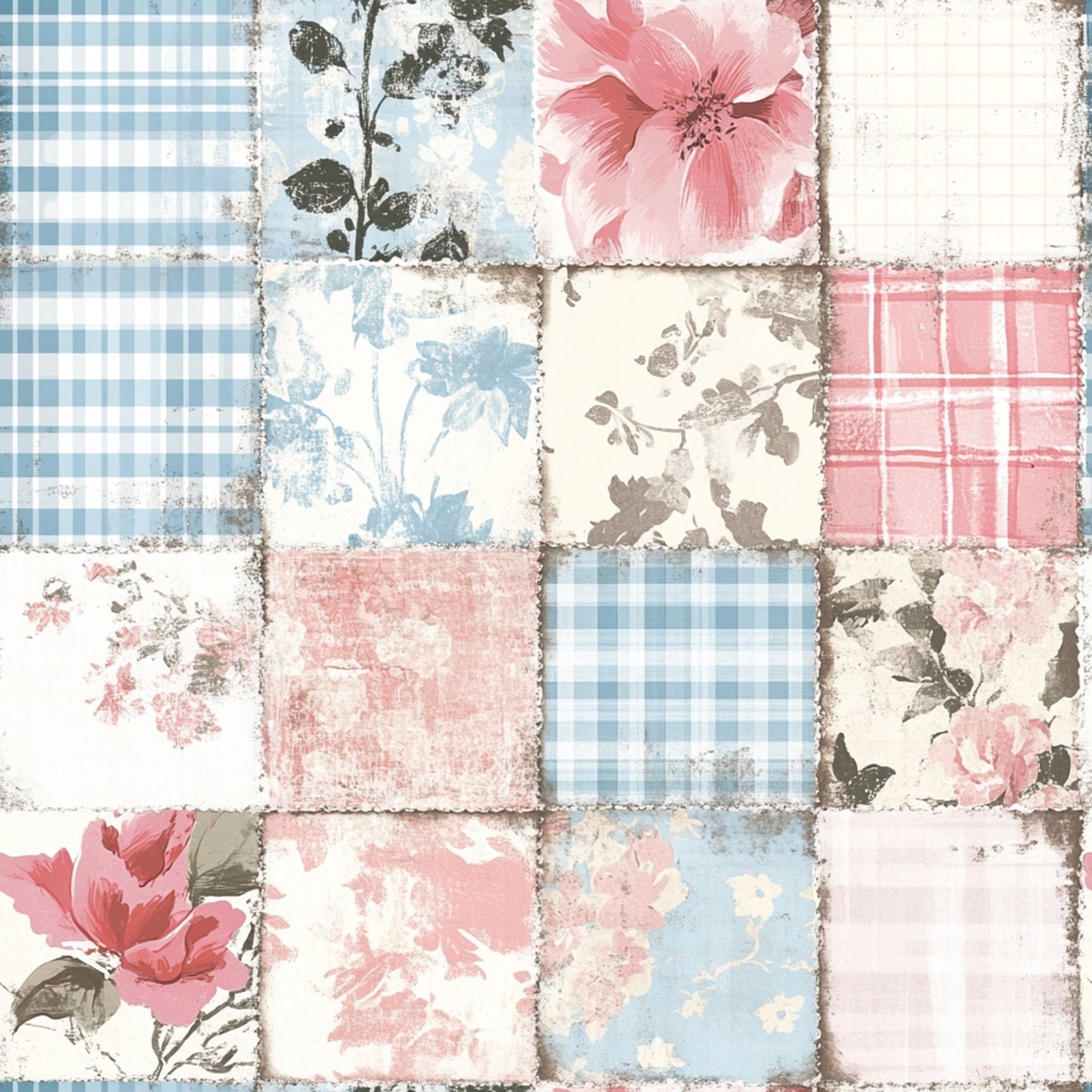 Shabby Chic Floral Gingham Pattern 23 Quilting Cotton Fabric