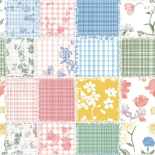 Shabby Chic Floral Gingham Pattern 24 Quilting Cotton Fabric