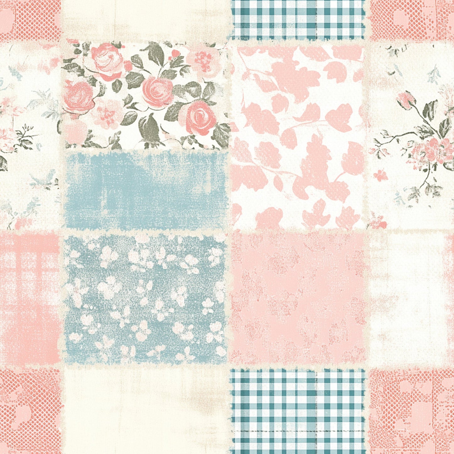 Shabby Chic Floral Gingham Pattern 3 Quilting Cotton Fabric