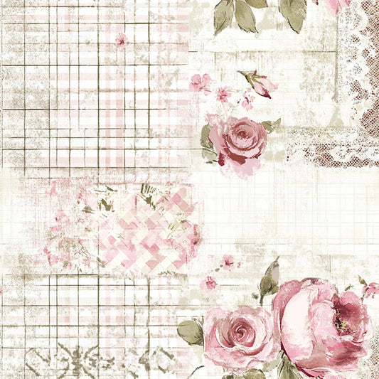 Shabby Chic Floral Gingham Pattern 4 Quilting Cotton Fabric