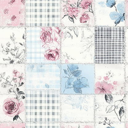 Shabby Chic Floral Gingham Pattern 5 Quilting Cotton Fabric
