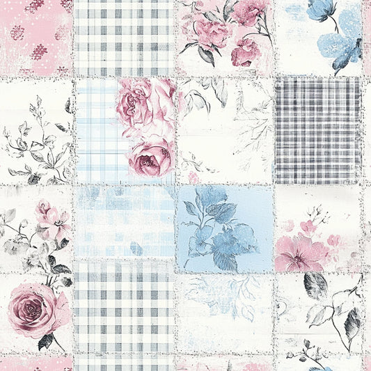 Shabby Chic Floral Gingham Pattern 5 Quilting Cotton Fabric