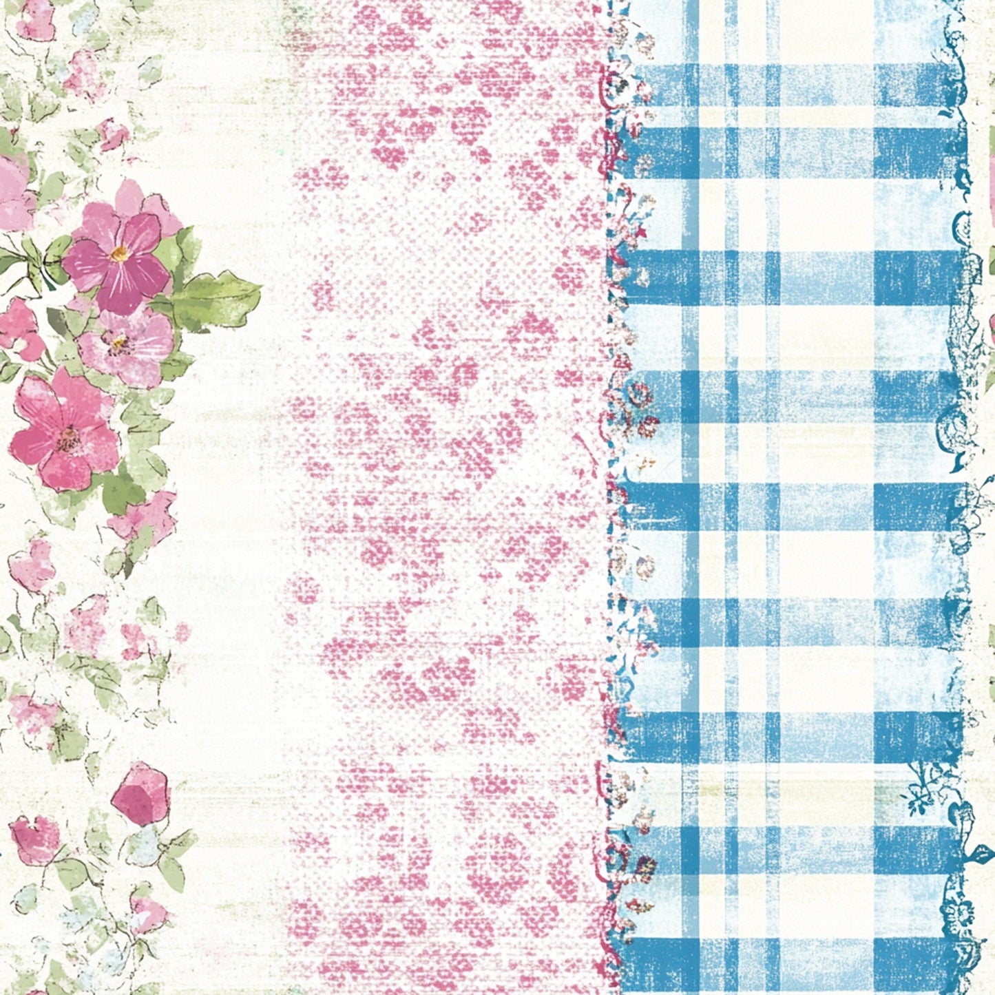 Shabby Chic Floral Gingham Pattern 6 Quilting Cotton Fabric