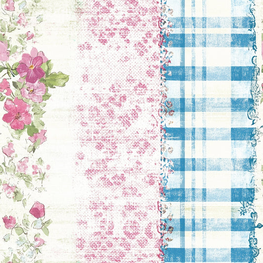 Shabby Chic Floral Gingham Pattern 6 Quilting Cotton Fabric