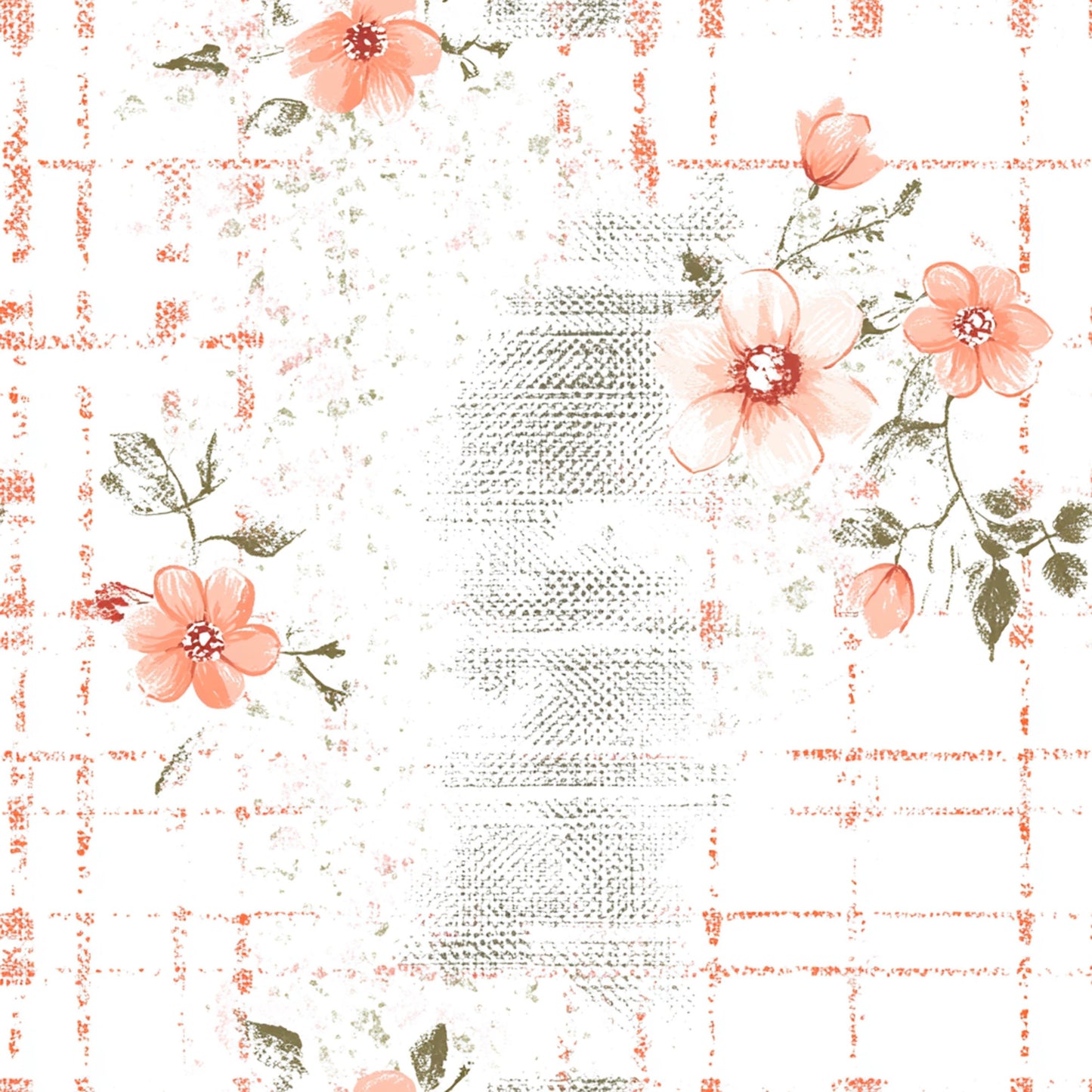 Shabby Chic Floral Gingham Pattern 7 Quilting Cotton Fabric