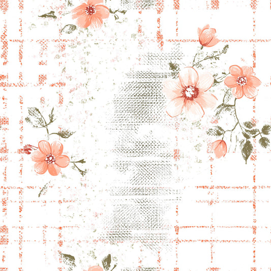 Shabby Chic Floral Gingham Pattern 7 Quilting Cotton Fabric