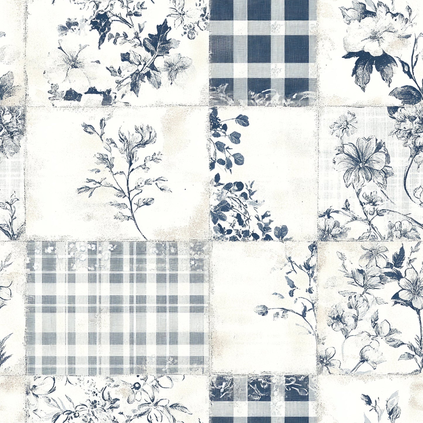 Shabby Chic Floral Gingham Pattern 8 Quilting Cotton Fabric