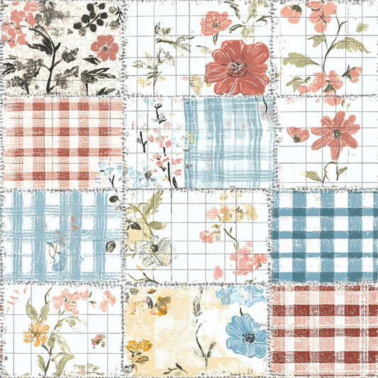 Shabby Chic Floral Gingham Pattern 9 Quilting Cotton Fabric