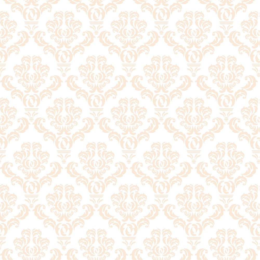 Pattern of light beige floral damask motifs on a white background.