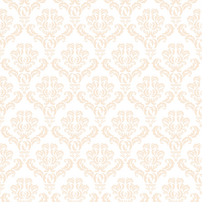 Pattern of light beige floral damask motifs on a white background.