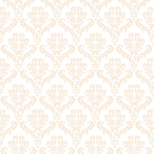 Pattern of light beige floral damask motifs on a white background.