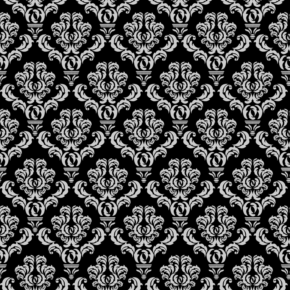 Simple Damask White on Black Quilting Cotton Fabric