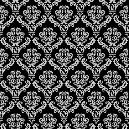 Simple Damask White on Black Quilting Cotton Fabric