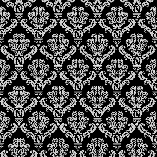 Simple Damask White on Black Quilting Cotton Fabric