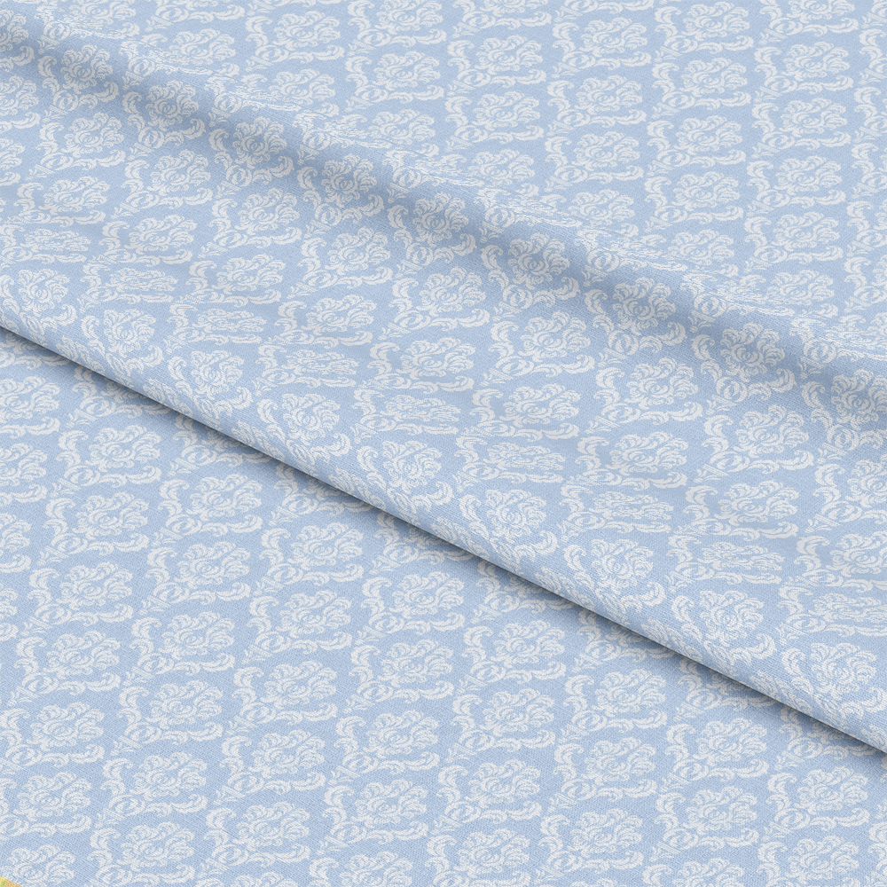 Simple Damask White on Blue Quilting Cotton Fabric